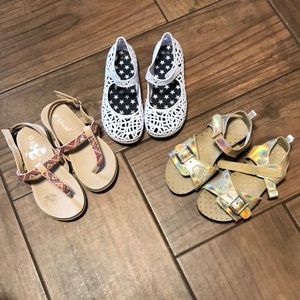 Lot of toddler size 12 sandals and gel shoes.
